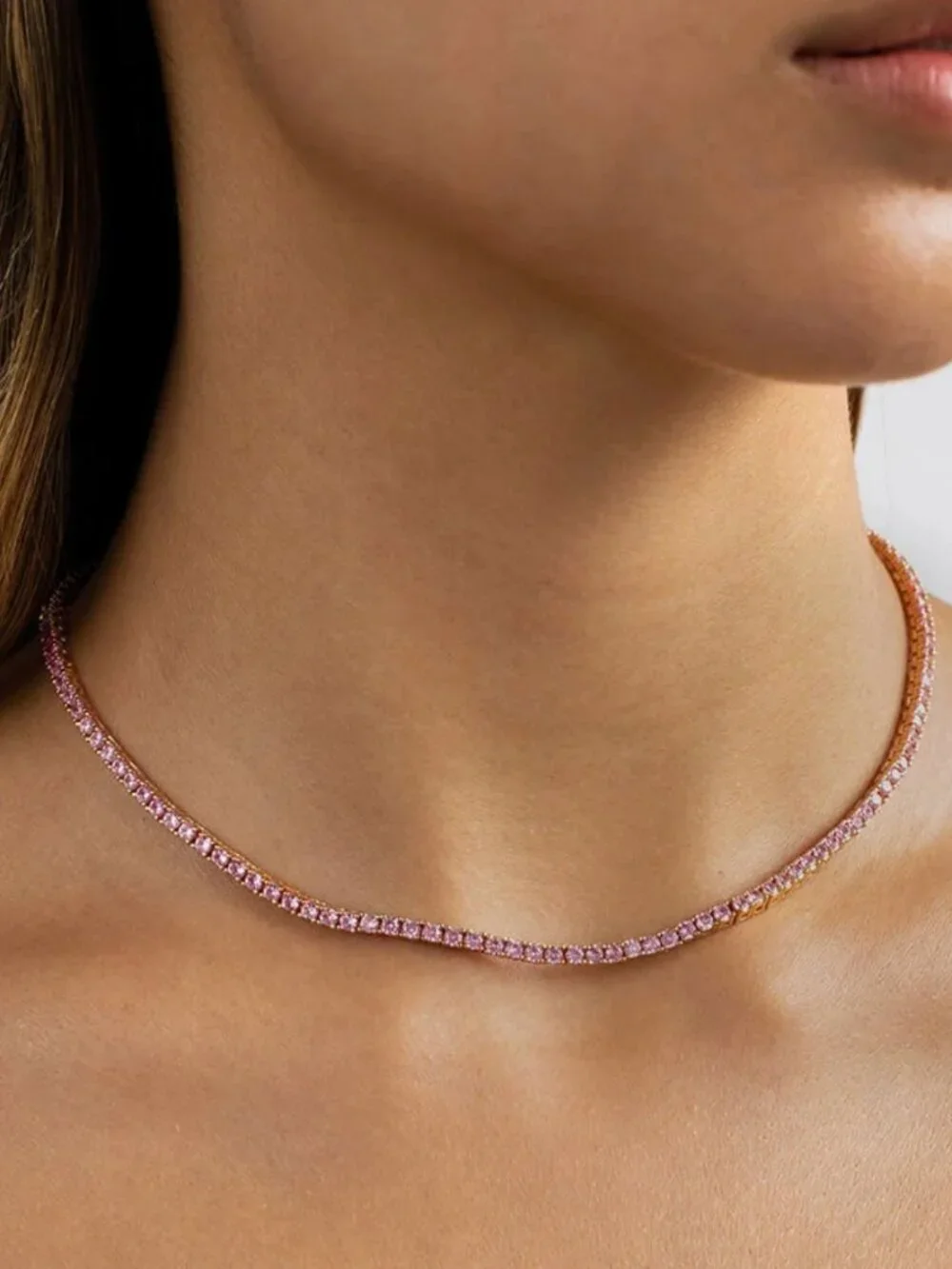 OBJKTS cubic zirconia PINK necklace WORN ONCE 40cm length